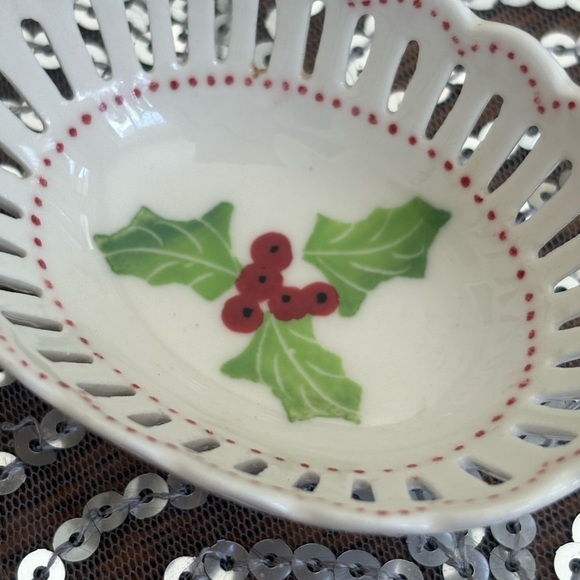 Vintage Floral Trinket Dish Andrea By Sadek Reticulated Lattice Porcelain - Picture 3 of 9
